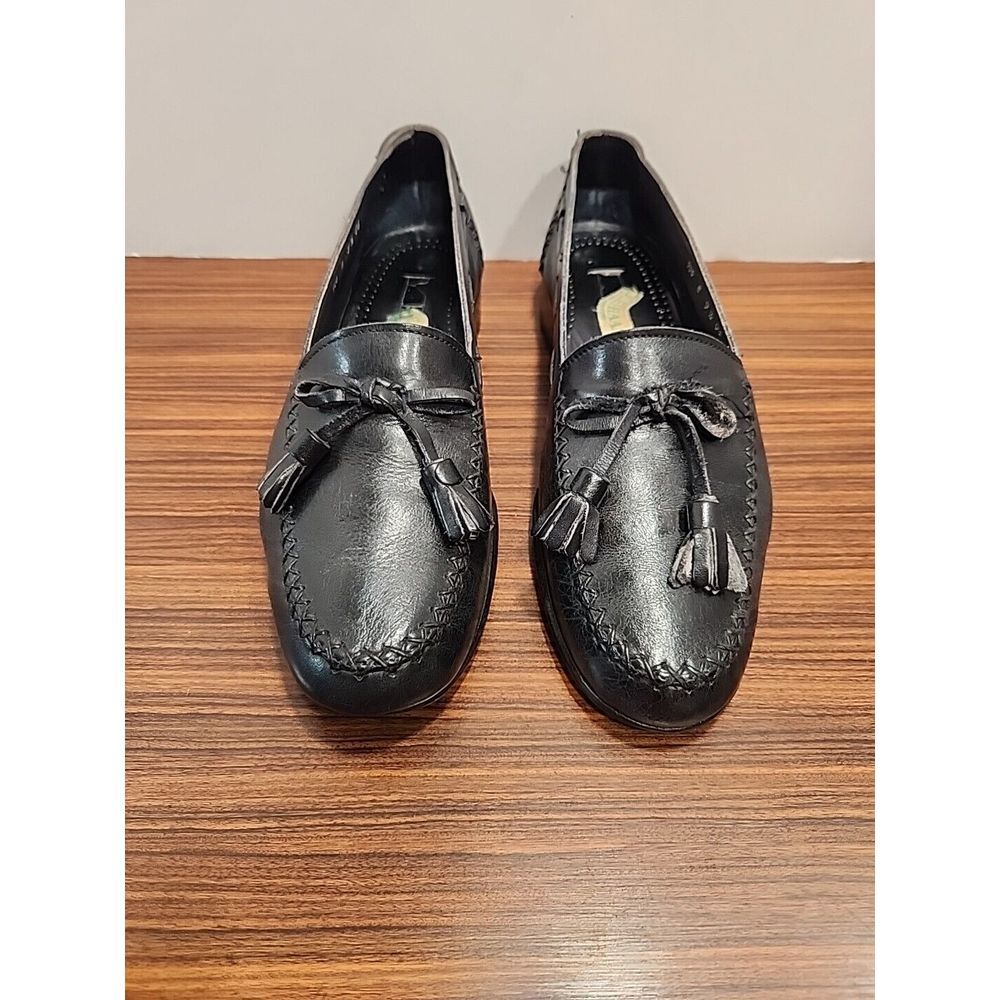 Cole Haan Mens 9.5 D Black Leather Bow‎ Tassel Loafer Slip-on 906